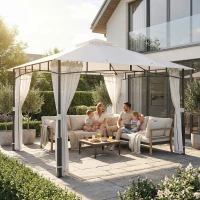 Outsunny Pavillon, 3x3,6 m wasserabweisend Stabil Gartenpavillon mit Moskitonetz, Doppeldach, für Garten, Terrasse, Schwarz(m-8)