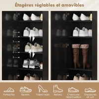 HOMCOM Meuble à chaussures 20 paires armoire à chaussures à haute brillance 5 niveaux étagères réglables 72x34,5x103cm noir(m-4)