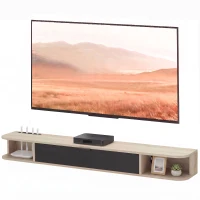 HOMCOM Mueble TV Suspendido Mueble para Televisor de hasta 152,4 cm Cajón Abatible 2 Estantes 140x24x16 cm Madera Natural(m-12)