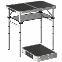 Outsunny Campingtisch Klapptisch mit Netzfach, 4 Höhenverstellungen, Tragegriff Aluminium 60 x 40 x 26-60 cm Schwarz(m-12)