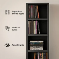 HOMCOM Mobile Libreria Porta CD a 12 Ripiani per 204 CD, in MDF e Truciolato, 21x20x175 cm, Nero(m-5)