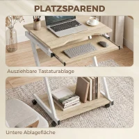 HOMCOM Birou pentru Computer cu 4 Roți și Suport Tastatură Glisant, PAL, Metal, Stejar(m-5)