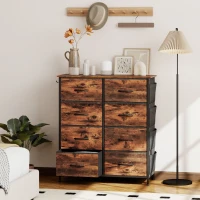HOMCOM Cómoda 8 gavetas em tecido, móvel de arrumação, 4 bolsos, 2 ganchos, estrutura em aço, 86x30x94,5cm, castanho rústico(m-6)