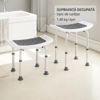 HOMCOM Scaun de Duș din Aluminiu și Plastic Antialunecare, Înălțime Reglabilă 6 Niveluri 39-52cm, Gri(m-9)