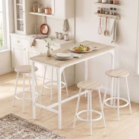 HOMCOM Set de mesa alta de 5 piezas para 4 personas, mesa alta de estilo industrial con taburetes para cocina & comedor, roble(m-6)