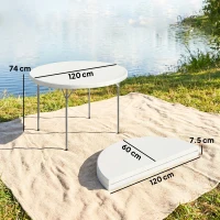 Outsunny Masă de Camping Rotundă Pliabilă, din Metal și HDPE, 120x120x74 cm, Alb(m-3)