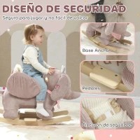 AIYAPLAY Caballito Balancín para Bebés con Sonido de Elefante y Cinturón de Seguridad de 3 Puntos Base de Madera Marrón(m-6)