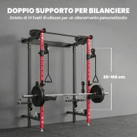 SPORTNOW Power Cage Pieghevole, Rack con Barra Trazioni e Sistema Puleggia Cavi, Rosso(m-7)