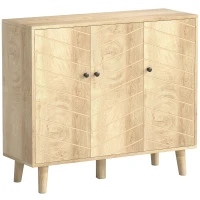 HOMCOM Buffet Cuisine, Meuble de Rangement avec 3 Portes à Motif Chevron et Pieds en Bois de Pin, 88,3x30x76cm, Bois Naturel(m-1)