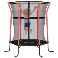 HOMCOM Trampolin für Kinder, 122 x 111 cm, mit Sicherheitsnetz, gepolstert, Stahl, belastbar bis 50 kg, Schwarz & Rot(m-12)