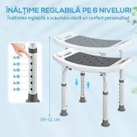 HOMCOM Scaun de Duș din Aluminiu și Plastic Antialunecare, Înălțime Reglabilă 6 Niveluri 39-52cm, Gri(m-5)