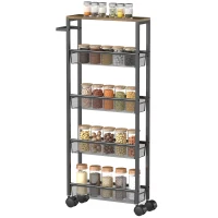 HOMCOM Keukentrolley serveertrolley 5 niveaus, rolwagen keukenrek met werkblad, wielen & greep, 47 x 13 x 96,5 cm, zwart(m-10)