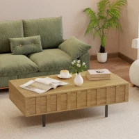 HOMCOM Mesa de Centro Elevable Mesa de Café para Salón con 2 Compartimentos Ocultos Patas de Metal 110x55x36,5 cm Roble(m-10)