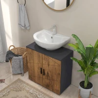 kleankin Mobile Sottolavabo Bagno per Piedistallo con Armadietto 2 Ante, 60x30x60cm, Rovere(m-7)