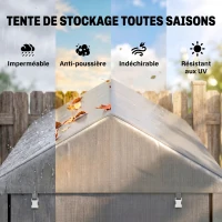 Outsunny Abri de Jardin Imperméable avec 2 Compartiments, Porte Enroulable à Fermeture Éclair, 120x179x165cm, Gris Clair(m-4)