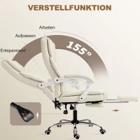 HOMCOM Bürostuhl mit Liegefunktion, Schreibtischstuhl, höhenverstellbar Drehstuhl mit Fußstütze, 64 x 73 x 120 cm, Beige(m-7)