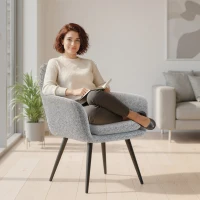 HOMCOM Moderner Akzentstuhl, Polsterstuhl mit Metallbeinen, Leinenoptik, Hellgrau(m-9)