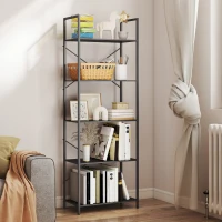 HOMCOM Bücherregal, Standregal mit 5 Ebenen, Industrielles Büroregal mit Metallrahmen, offenes Aufbewahrungsregal für Wohnzimmer, Büro, Arbeitszimmer, 60x30x170,5 cm, Schwarz(m-10)