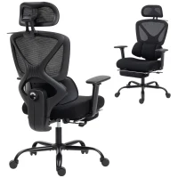 HOMCOM Ergonomischer Bürostuhl mit Rollen, Netzstoff, Lendenstütze, Computerstuhl mit Armlehnen, verstellbare Kopfstütze(m-12)