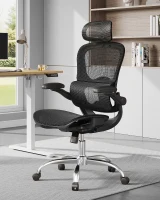 DEVAISE Ergonomic High Back Chair, Breathable Mesh Office Chair Featuring Dynamic Lumbar Support, Adjustable Headrest, 3D Armrests and 360° Swivel Function for Home Office, Black(m-1)