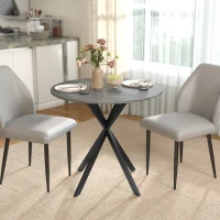 HOMCOM Runder Küchentisch, 80 cm, kompakte Tischplatte, Spanplatte, Metall, Grau(m-2)