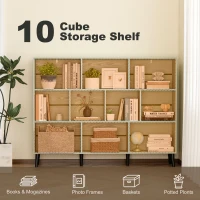 HOMCOM 10-Cube Bookcase, 3-Tier Book Shelf with Solid Wood Legs, 140 cm Modern Bookshelf with Anti-Tip Kit, Light Green(m-4)