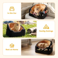 PawHut Dog Car Seat, Detachable Washable Dog Booster Seat with Thick Cushion, Seat Belt, Pockets for Small Under 10kg, Brown(m-7)