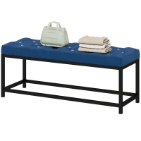HOMCOM Banco Pie de Cama Tapizado en Terciopelo Diseño Capitoné Base de Metal para Dormitorio Entrada Salón Azul Oscuro(m-7)