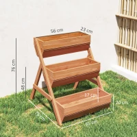 Outsunny 3 Tier Raised Garden Bed Wooden Elevated Planter Box Kit, 66L for Flower, Vegetable, Herb, 65x75x78cm, Brown(m-3)