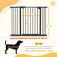 PawHut Barrera de Seguridad para Perros 74-100 cm con Extensiones Montaje a Presión y Doble Bloqueo Negro(m-3)