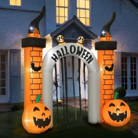 Outsunny Aufblasbarer Halloween-Torbogen, Kürbis-Design, LEDs, Heringe, Polyester(m-10)