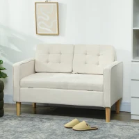 HOMCOM Sofá de 2 Plazas con Espacio de Almacenamiento Patas de Madera Respaldo Capitoné 117x62x78 cm Crema(m-10)
