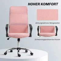HOMCOM Ergonomischer Bürostuhl Höhenverstellbarer Drehstuhl mit Wippfunktion, Netzbespannung, 63 x 65 x 109-119 cm Rosa(m-7)