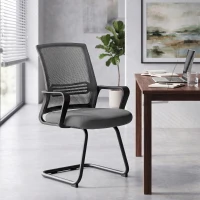 HOMCOM Padded Meeting Office Chair, Ergonomic Desk Chair No Wheels with Sled Base for Bedroom, Waiting, Reception, Dark Grey(m-2)