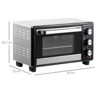 HOMCOM Mini Forno 16L 1400W com 3 Modos de Aquecimento Temperatura até 230°C Temporizador 60 Minutos 44x32x28,1 cm Prata(m-3)