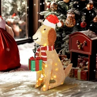 Outsunny Weihnachtsdekoration, Beleuchteter Weihnachtswelpe mit 74 warmweißen LED-Lichtern, 64 x 20 x 70 cm, Gelb(m-2)