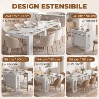 HOMCOM Tavolo Consolle Allungabile e Convertibile per 10 Persone, 96-240x90x78 cm, Bianco(m-4)