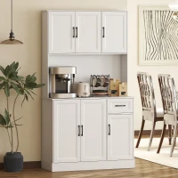 HOMCOM Küchenschrank, 180,5 cm, Vorratsschrank, Arbeitsfläche, Kabelloch, verstellbare Regale, MDF, Weiß(m-10)