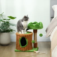 PawHut Arranhador para Gatos 53 cm Design de Tronco com Cama Caverna Poste de Juta Bolas Penduradas 40x30x53 cm Castanho e Verde(m-10)
