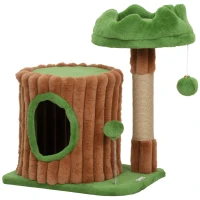 PawHut Árbol Rascador para Gatos 53 cm Diseño de Tronco con Casita Cama Poste de Yute Bolas Marrón y Verde(m-1)