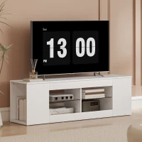 HOMCOM 140 cm TV-Ständer, Fernseh-Kommode, 6 Fächer, 2 Glasregale, Spanplatte, Weiß(m-10)