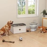 PawHut Conjunto de 1 Comedouro Elevado para Cães Grandes com 2 Tigelas de Aço Inoxidável e 1 Recipiente de Comida Branco(m-4)