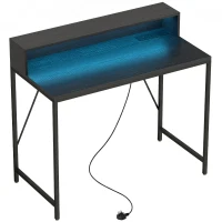 HOMCOM Gaming Desk, 100cm Computer Desk with LED Lights, Power Outlets, Monitor Stand and Remote, Black Wood-Effect(m-1)