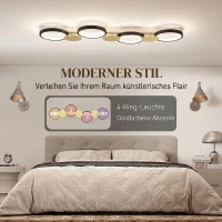 HOMCOM Deckenleuchte LED 38W 1500LM 3000K-6500K Deckenlampe Wohnzimmerlampe mit 4 Glühbirnen Fernbedienung Schwarz+Gold(m-4)