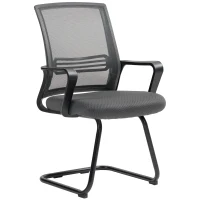 HOMCOM Padded Meeting Office Chair, Ergonomic Desk Chair No Wheels with Sled Base for Bedroom, Waiting, Reception, Dark Grey(m-15)