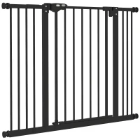 PawHut Barrera de Seguridad para Perros 74-100 cm con Extensiones Montaje a Presión y Doble Bloqueo Negro(m-11)