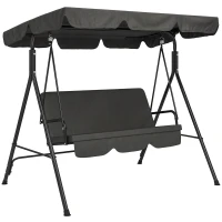 Outsunny Balancelle de Jardin 3 Places Toit Inclinaison réglable Coussins Assise et Dossier Acier Noir Polyester Noire(m-1)