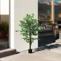 HOMCOM Conjunto de 2 Ficus Artificiais com Troncos Naturais 150 cm Plantas Artificiais com Vaso e 882 Folhas Verde(m-5)