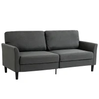HOMCOM 3-Sitzer-Sofa aus Stoff in Leinenoptik mit geschwungenen Armlehnen und dicker Polsterung, Dunkelgrau(m-8)