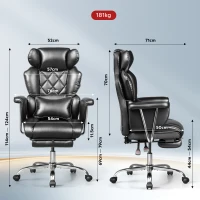 DEVAISE Ergonomic Executive Office Chair, PU Leather Chair with Telescopic Footrest and Height Adjustment, Built-in Lumbar Support, 145° Reclining Backrest Design for Office Use, Black(m-3)